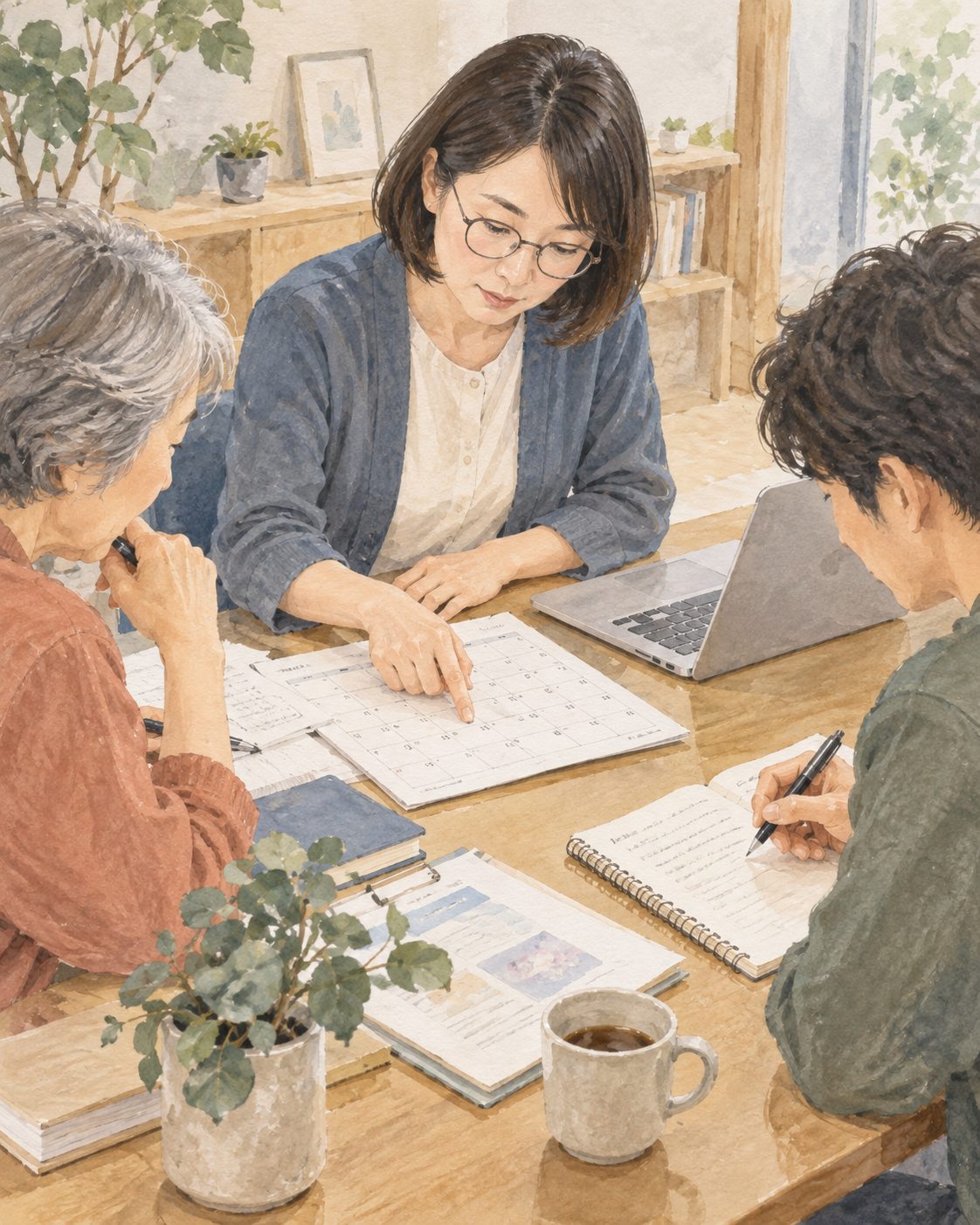 予定を確認しながら運営を進める打ち合わせ
